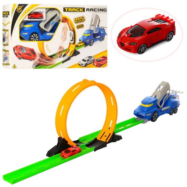 Трек (дитячий автотрек) у формі машини з запуском і трюковими колами (гірками), P870-A 720607175 фото товару