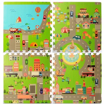 6292 - Дитячий килимок - мат для підлоги ігровий розвиваючий, пазл тепла підлога EVA, тема місто