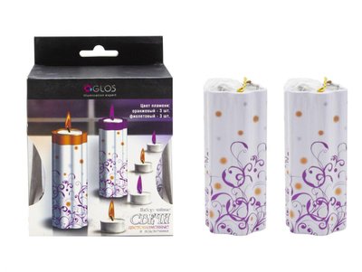 GL4001-OP - Набір чайних свічок з кольоровими вогнями (цветопламенные свічки) з підсвічником, 6 шт, 2 кольори, GL4001-OP