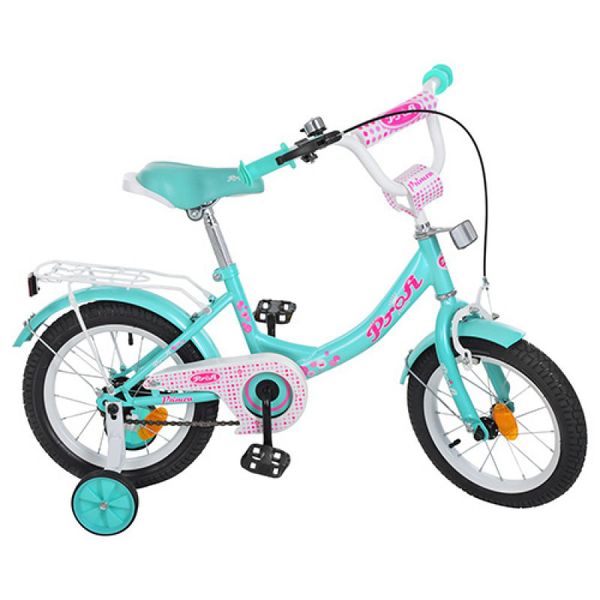 Дитячий двоколісний велосипед для дівчинки PROFI 14 дюймів колір м'ята, Y1412 Princess Y1412