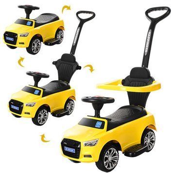 Bambi M 3503A-6 - Каталка толокар Машина желтая вариант 2 с ручкой 2 в 1, подставка для ног, музыка, свет, Bambi M 3503A-6