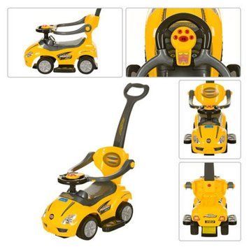 Bambi Z 382-6 - Каталка толокар Машина розовая&nbsp;с родительской&nbsp;ручкой 2 в 1, подставка для ног, музыка, свет, Bambi Z 382-6