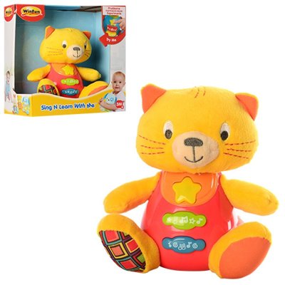 WinFun 0685-NL - Развивающая игрушка для малышей музыкальный Рыжий Котик 15 см, звук, свет