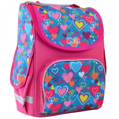 555928 - Ранець (рюкзак) — каркасний шкільний для дівчинки рожевий — Шарм із серцями, PG-11 Smart 555928