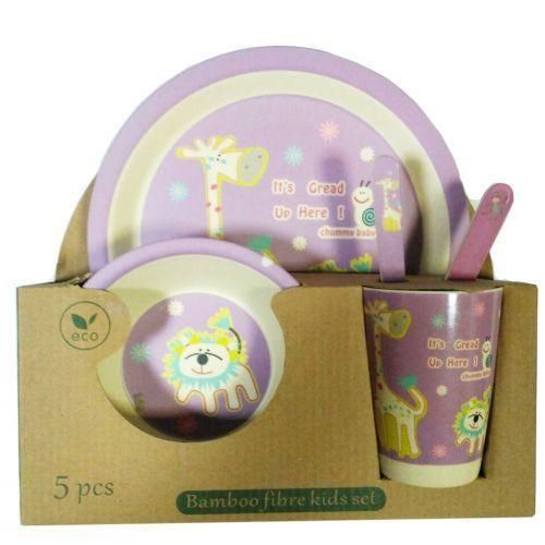 N02330 - Набір бамбукового посуду (для дітей) рожевий — Ведмедики коали, 5 предметів, Eco Bamboo N02330