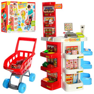 668-20 Bl - Большой Игровой набор Магазин Супермаркет прилавок, продукты, тележка, кассовый аппарат