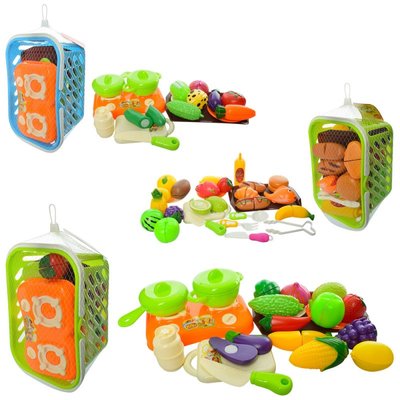 CY-022-23-24 - Игровой набор продукты на липучке в корзине, разные виды, овощи, фрукты