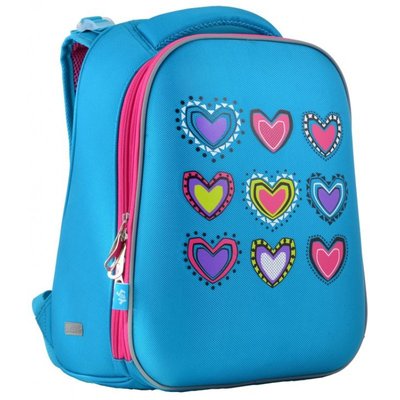 1 Вересня 554490 - Ранец (рюкзак) - каркасный школьный для девочки - голубой Сердца - YES H-12-1 Hearts turquoi, 1 вересня 554490