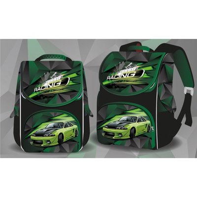 Space 988782 - Ранец (рюкзак) - короб ортопедический для мальчика - Машина скорость, стильный черный с зеленым, Space 988782