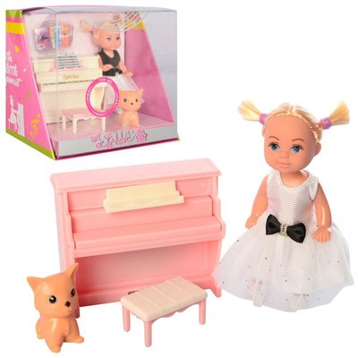 8391 - Игровой набор маленькая кукла пупс с набором мебели пианино, дочка барби, пианино, стул