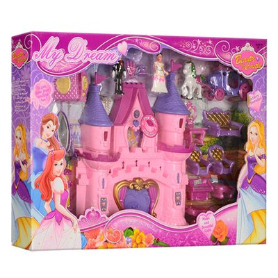 Замок для ляльок принцеси з героями, меблі, карета, музика, світло, на батарейці SG-2971