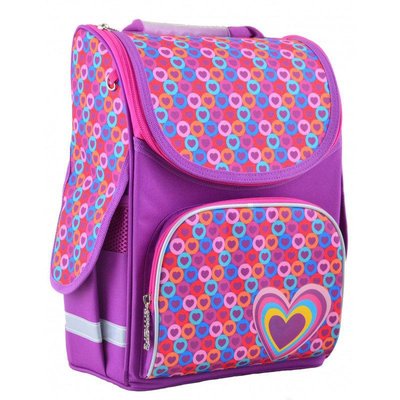 Ранец (наплечник) - каркасний шкільний для дівчинки фіолетовий - Сердечка, PG-11 Hearts pink, 554440 554440