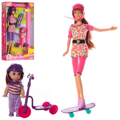 Defa 8191 - Набір ляльок сім'я — лялька зі скейтом і дочка з самокатом, серія ляльок