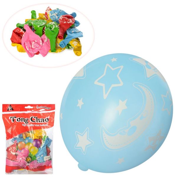 Набір надувних кульок (50 шт.), з місяць і зірки (різнобарвні), 12 см, MK 2580 MK 2580