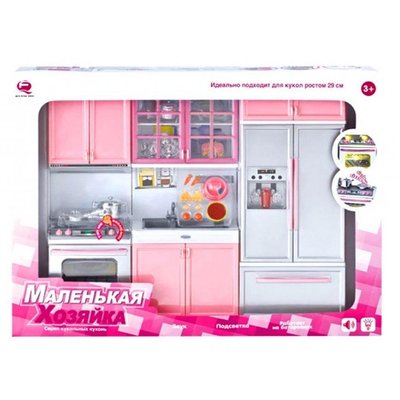 Меблі для ляльки барбі - Велика Кухня, холодильник, мийка, плита, посуд, меблі для будиночка барбі 26210