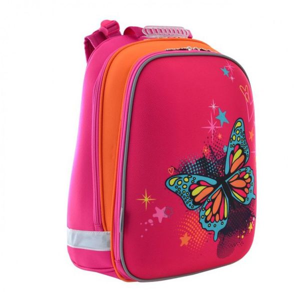 1 Вересня 554579 - Ранец (рюкзак) — каркасний шкільний для дівчинки рожевий — Метелики, H-12, розмір 38*29*15, 554579