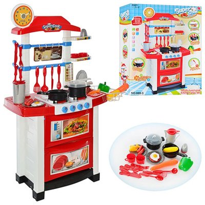 889-3 - Детская кухня, посуда, духовка, продукты, звук, свет, на батарейке, игровой набор кухня