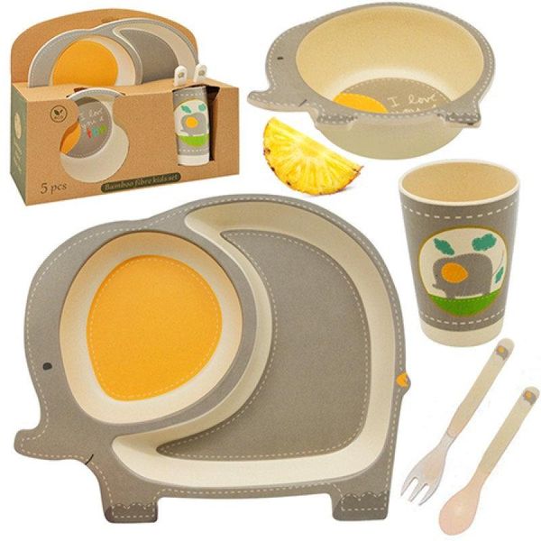 2775 - Бамбуковая посуда (для детей), набор из 5 предметов - Лев, детская безопасная бамбуковая посуда,2775