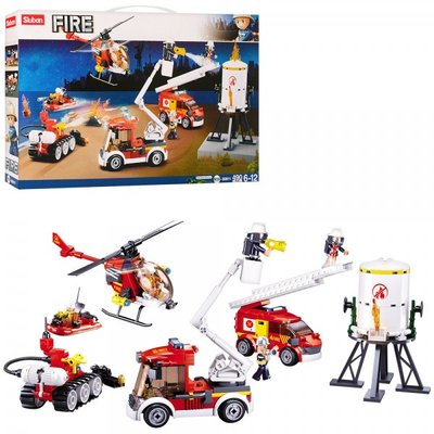 Конструктор Пожарный транспорт 5 штук, пожарная машина, катер, вертолет, спасатели M38-B0811