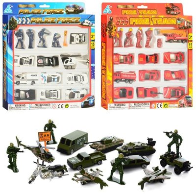 417-418-420-927 - Дитячий набір металевих машинок із солдатиками, на вибір - поліція, пожежний, військовий