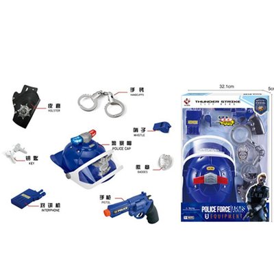 P008 - Детский набор крутого полицейского - каска полиция с мигалкой, наручники, пистолет, P008