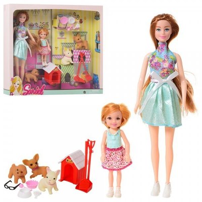 Лялька із собачкою, набір ляльок із собачками, аксесуари, барбі дочка та собачки 7726