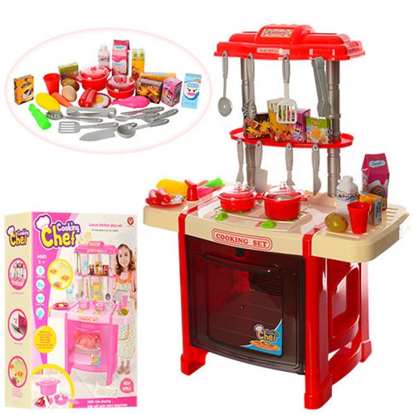 922-14-15 - Дитяча кухня, посуд, духовка, продукти, звук, світло, на батарейці, ігровий набір кухня