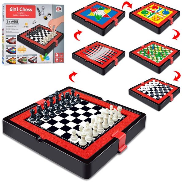 S4404-4 - Настільна гра шашки, шахи, нарди та інші ігри, набір магнітні настільні ігри 6 в 1