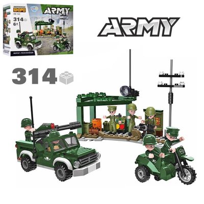 Kids Bricks (KB) KB 122 - Конструктор - военная база - машина для военных, мотоцикл, - 314 деталей