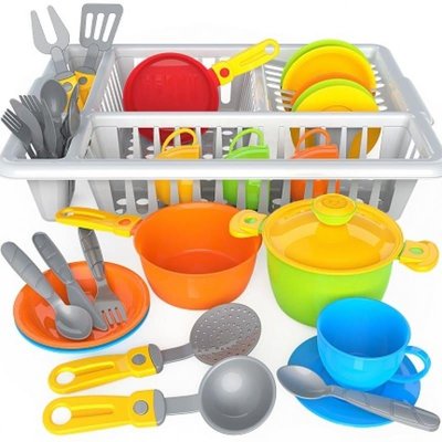 7846 - Детский Игровой набор посудки и столовых принадлежностей, 33 предмета, с сушилкой