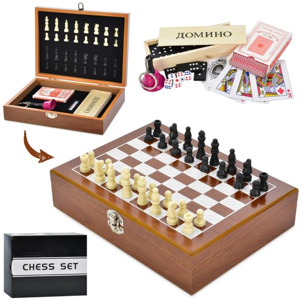 XQ12096 - Подарунковий Набір настільних ігор - Шахи, Доміно, Карти в подарунковій коробці - чемодані