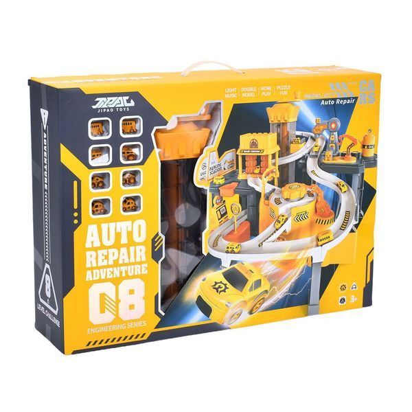 MiC JP588-13 - Великий трек - паркінг СТО Автосервіс, ліфт, 8 машинок, звук, світло, Місто ремонт машин