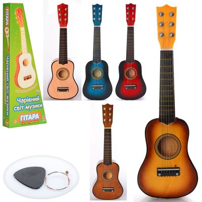 Дитячий музичний інструмент Гітара дерево 6 струн, розмір 52 см, медіатор. 1416525482 фото товару