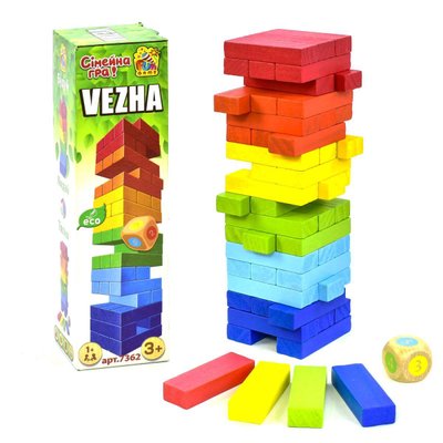 Danko Toys 7362 - Настольная Игра Башня или Вега, Дженга из разноцветных деревянных деталей, Fun Game 7362