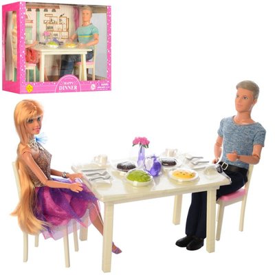 Defa 8387-BF - Набір ляльок сім'я - лялька і кен в кафе, стіл, посуд, аксесуари