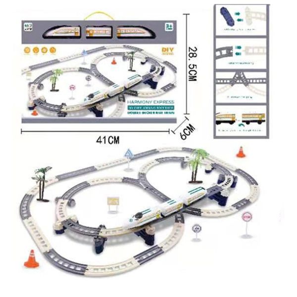 1628-2 - Детская Железная дорога конструктор - современный поезд Экспресс с мостом, и круговой развилкой