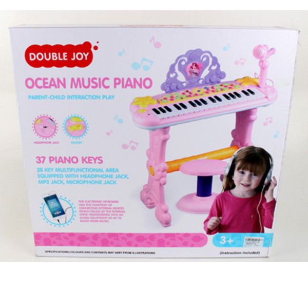 Play Smart 888-15A - Дитячий музичний центр Синтезатор рожевий для дівчинки, 37 клавіш, стільчик, запис, MP3, USB, 888-15А
