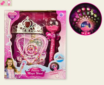 811 - Детский набор аксессуаров для девочки - волшебная палочка, корона, украшения, палочка со звуком и светом.