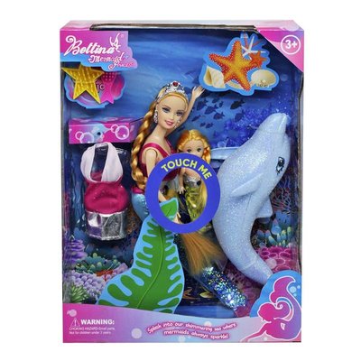 Лялька у вигляді русалки з донькою та дельфіном, набір русалка 68253
