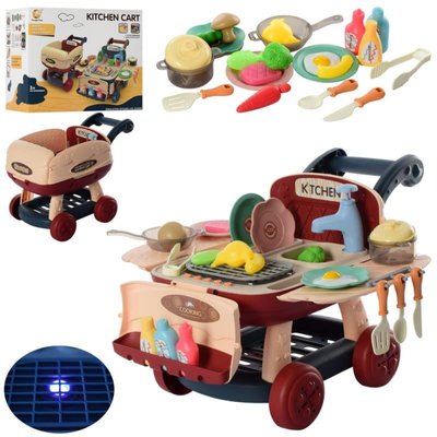 916-1 - Детская кухня гриль тележка, посуда, мойка, посуда, звук, свет