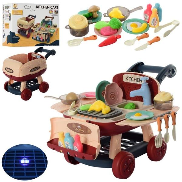 916-1 - Дитяча кухня гриль візок, посуд, мийка, посуд, звук, світло
