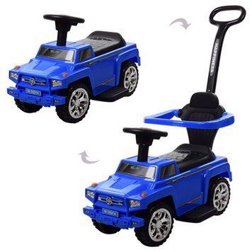 Bambi M 3597A-4 - Каталка толокар Джип синий с ручкой 2 в 1, подставка для ног, музыка, свет, Bambi M 3597A-4