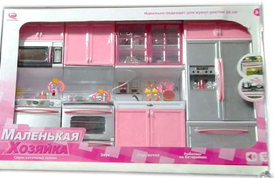 Меблі для ляльки барбі — Велика Кухня, холодильник, мийка, плита, посуд, меблі для будиночка барбі 6612-27