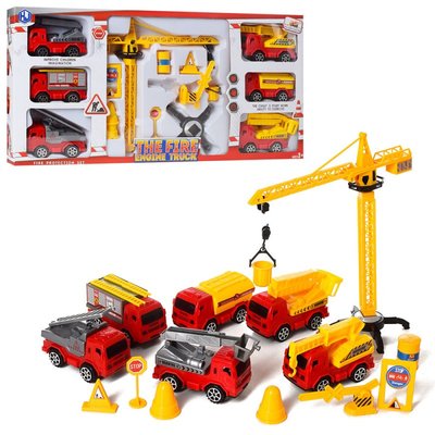 9042 - Дитячий набір машинок Пожежна техніка, пожежні машини, кран, інерційні, 9042