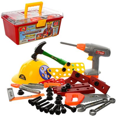 Детский игровой набор строитель с инструментами в кейсе, каска, дрель 2056