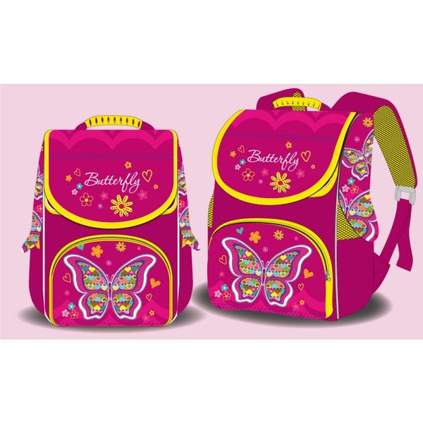 Ранец (рюкзак) - короб ортопедический для девочки - Бабочки, малиновый, Space 988770 988770