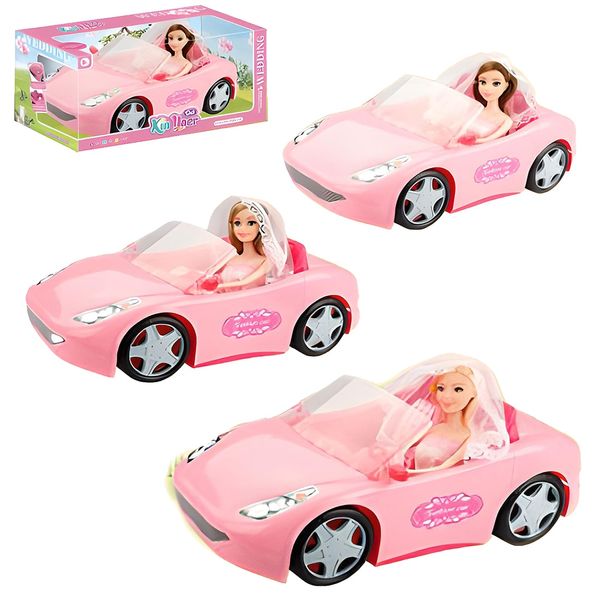 925-179, K877 - Машина Кабриолет розовій 33 см для куклы с куклой невеста, 3 вида