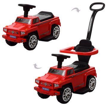 Bambi M 3597A-3 - Каталка толокар Джип красный с ручкой 2 в 1, подставка для ног, музыка, свет, Bambi M 3597A-3