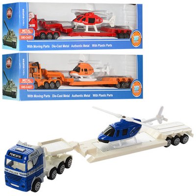 66007 - Детский набор машинок - Трейлер и вертолет, 3 вида, 66007