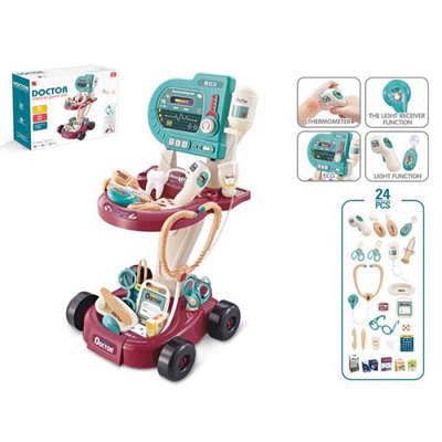 660-87 - Игровой набор Врач (24 предметов) тележка на колесах - инструменты, стетоскоп, детский набор врача